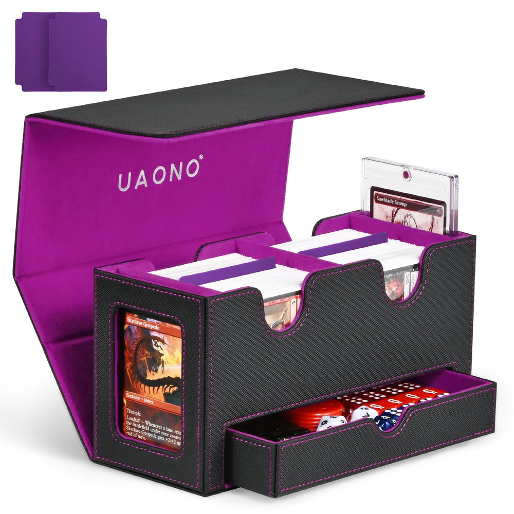 UAONO card deck box with left commander display window for quick deck identification.