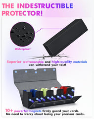 Soft microfiber lining and waterproof leather protecting cards from scratches.