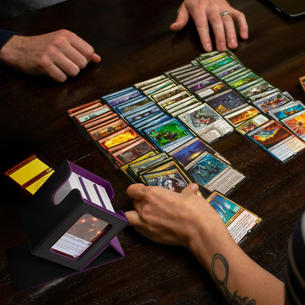 UAONO deck box fits MTG, Yugioh, Duel Masters, One Piece, and sports cards.