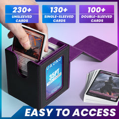UAONO deck case holds 100+ double-sleeved cards, ready for travel.