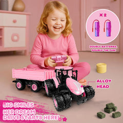 Uarzt Remote Tractor with 8 wheels stabilizes movement on carpet and grass.
