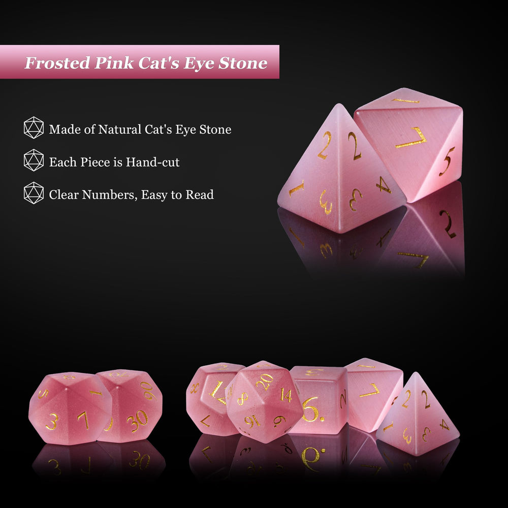 UDIXI Pink Cat's Eye dice reveal vivid color under light during sessions