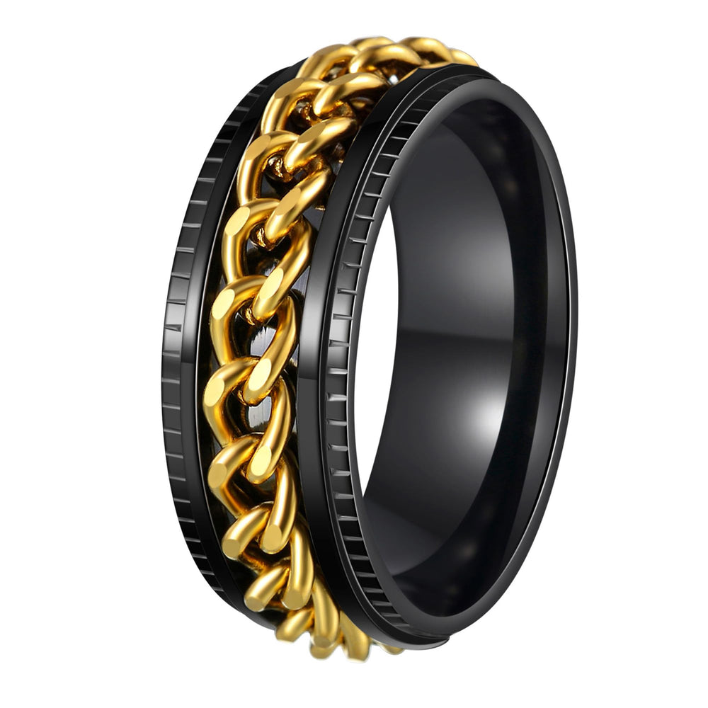 Udolfly men's fidget ring in black-gold, 8mm wide for daily confidence