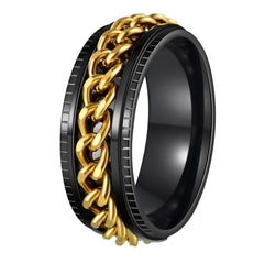 Udolfly men's fidget ring in black-gold, 8mm wide for daily confidence