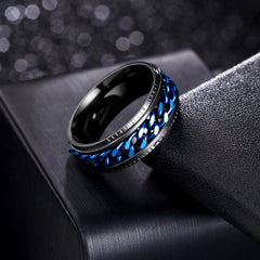 Udolfly men's fidget ring close-up material finish in titanium stainless steel.