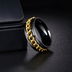 Udolfly ring with grooved edge design for masculine, stylish wear