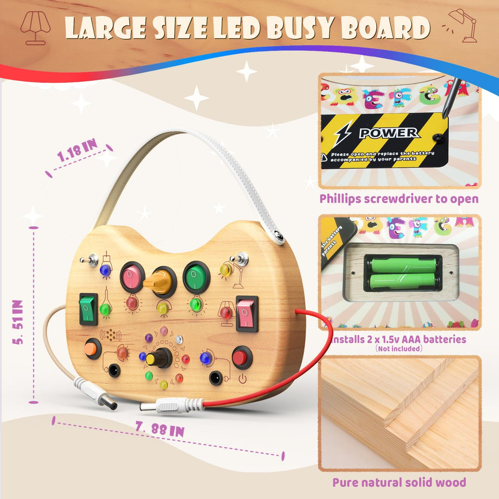 UdoUto LED button panel teaches cause and effect on the go.