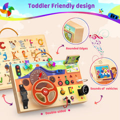 UdoUto Busy Board car key inviting pretend play and motor skills
