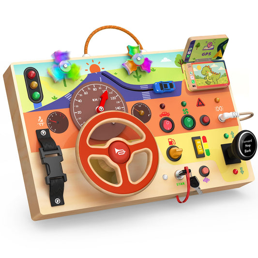 UdoUto Montessori Busy Board steering wheel visual for fine motor play