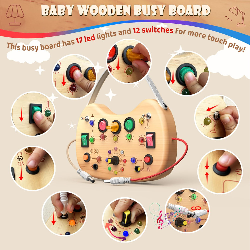 UdoUto Busy Board LED lights in bright colors to engage visual focus