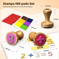 UdoUto wooden number stamps for basic math practice and counting activities.