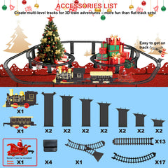 UFULMN train circles the Christmas tree, enhancing holiday ambience.