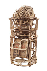 UGEARS Astronomer clock tourbillon showcases precise wooden mechanism for striking desk decor.