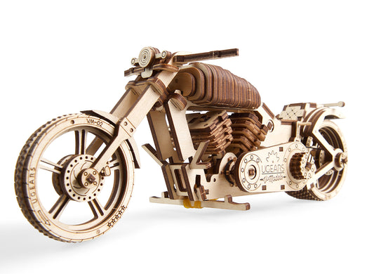 UGEARS Bike DIY Kit plywood parts for a satisfying hands-on build.