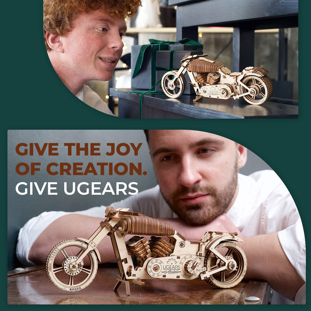 UGEARS Bike DIY Kit rubber-band engine close-up highlights compact propulsion design.