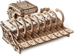 UGEARS Celesta wooden puzzle pieces arranged for assembly; engaging hands-on brain teaser
