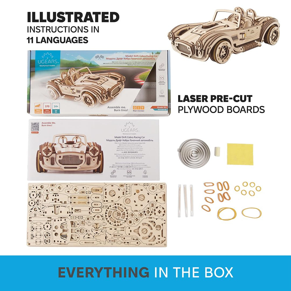 UGEARS Drift Cobra unboxing parts guide helps begin assembling confidently