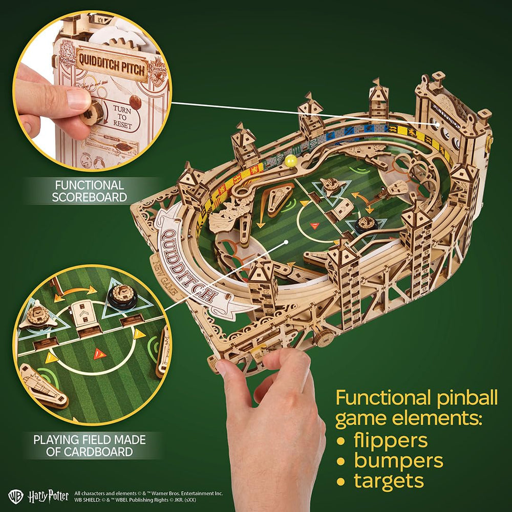 UGEARS Quidditch pinball playing field detail with Hogwarts-inspired design