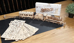 UGEARS Hogwarts Express track section as part of a complete display layout
