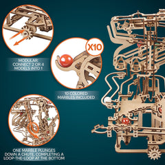 UGEARS Marble Run Chain Hoist glue-free assembly process demonstrated