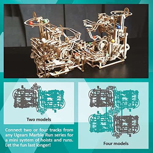 UGEARS Marble Run Stepped Hoist tracks and obstacles highlight complexity