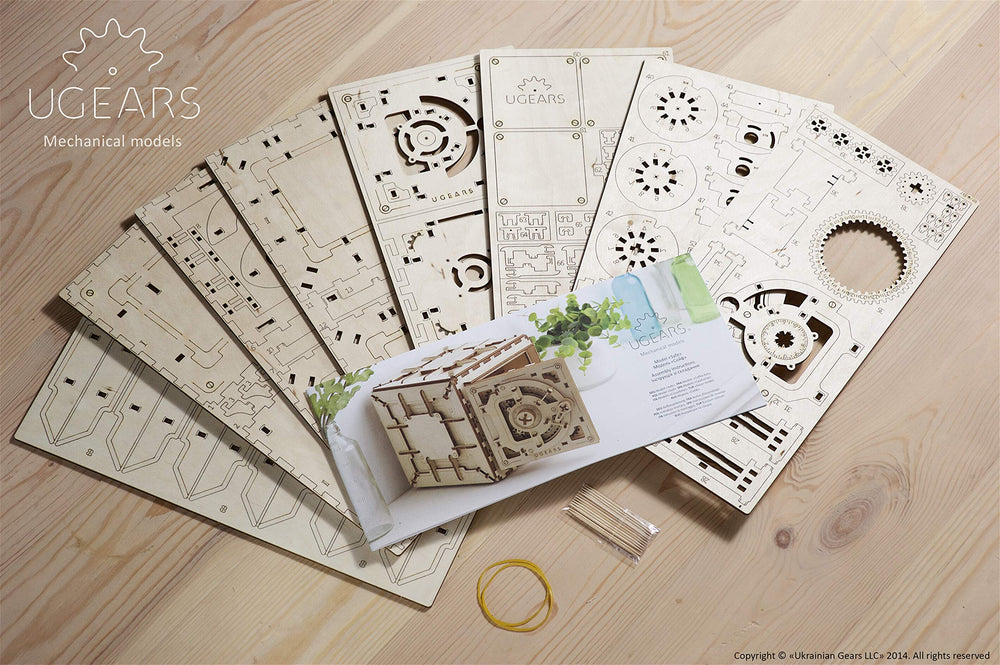 UGEARS Model Safe Kit progress-assembly emphasizes the build journey