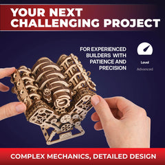 UGEARS V8 engine manual knob lets you hand-crank the motion.
