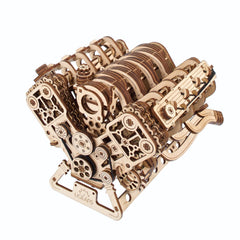 UGEARS V8 engine parts show minute realism for engineering fans.