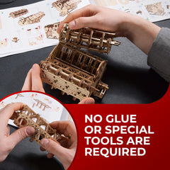 UGEARS V8 kit includes sandpaper and wax for smoother movement.