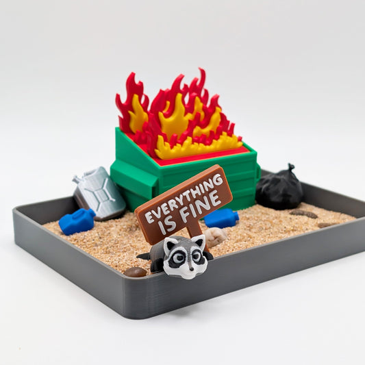 UglaForge Dumpster Fire Zen Garden setup highlights calming textures for mindful desk decor.