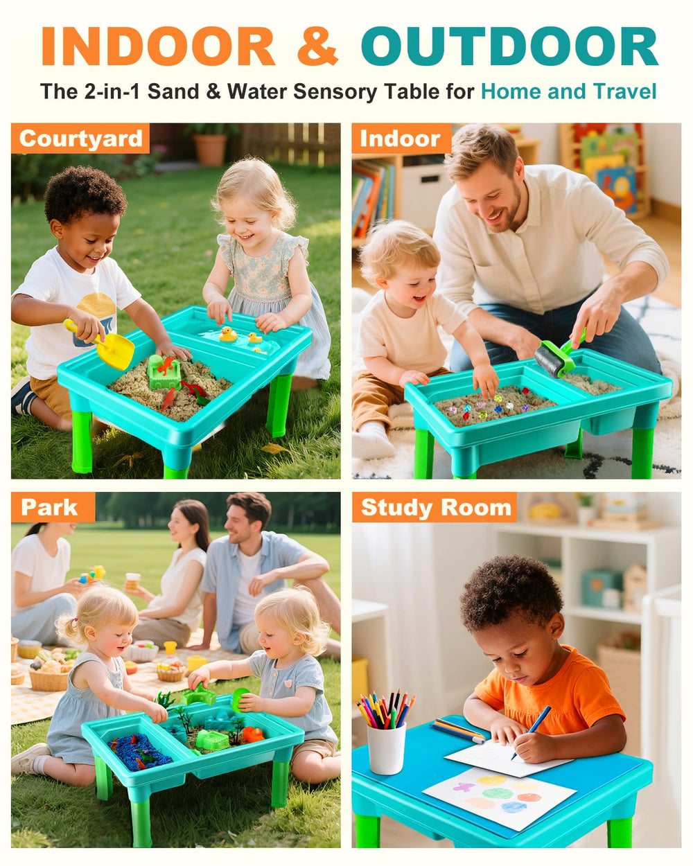 Uiopy Sandbox Kit secure lid keeps sand tidy indoors or outdoors.