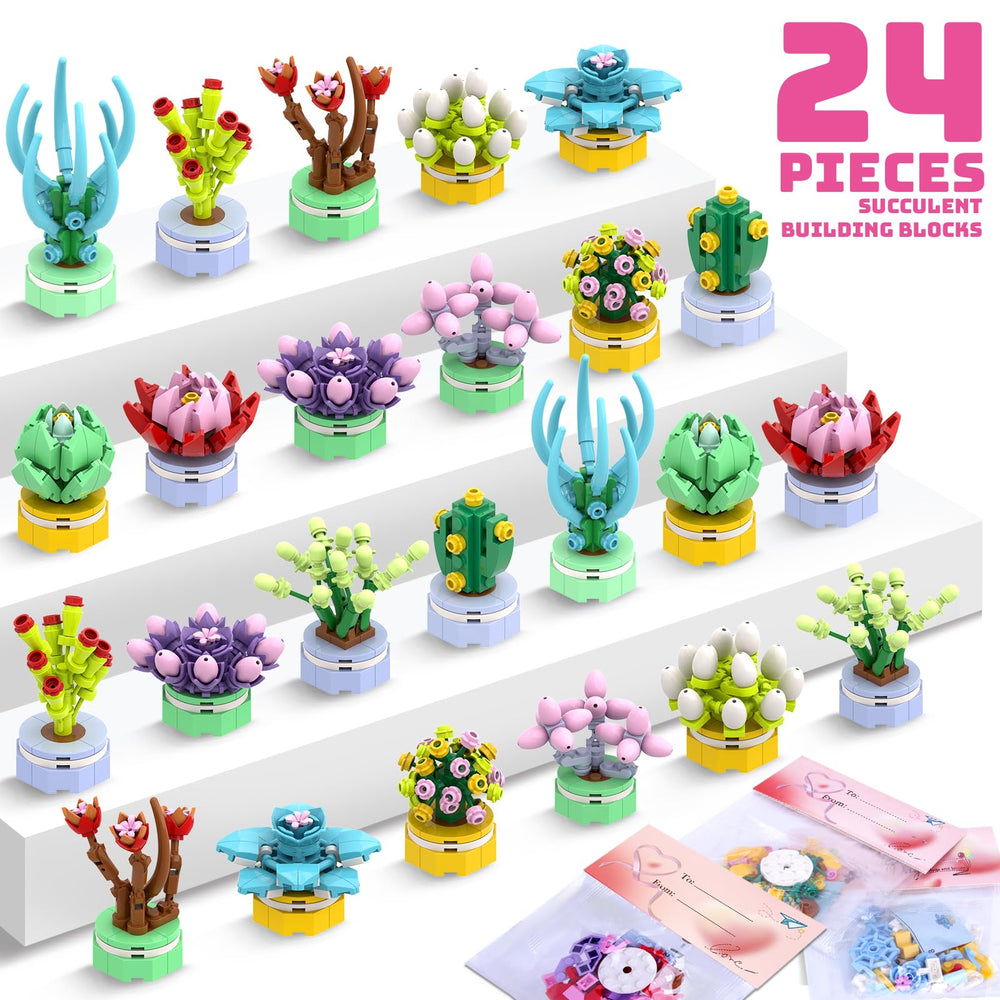 Uiseba valentines block flower kit with 12 succulent styles for kids.