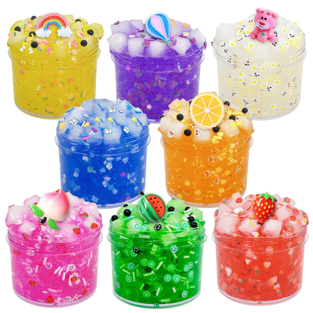 UIVIEHIR Jelly Cube Clear Slime Kit 8 Pack—vibrant cubes for creative play.