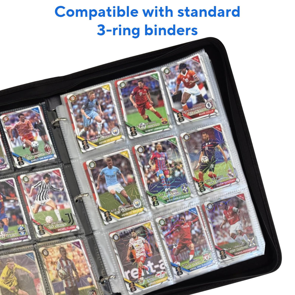 ULLTOON double-sided sleeves in use, showing 18 pockets per page for easy storage.