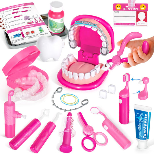 ULOVE ME kids dentist play set pink for imaginative pretend dental care.