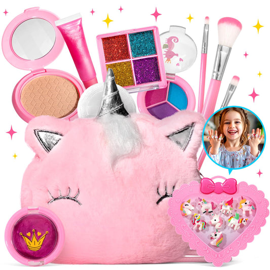 ULOVEME Kids Real Makeup Kit with pink unicorn design for imaginative play.