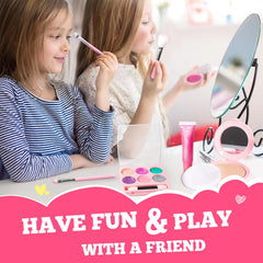Washable colors with water enable quick cleanup after kids’ makeup play.