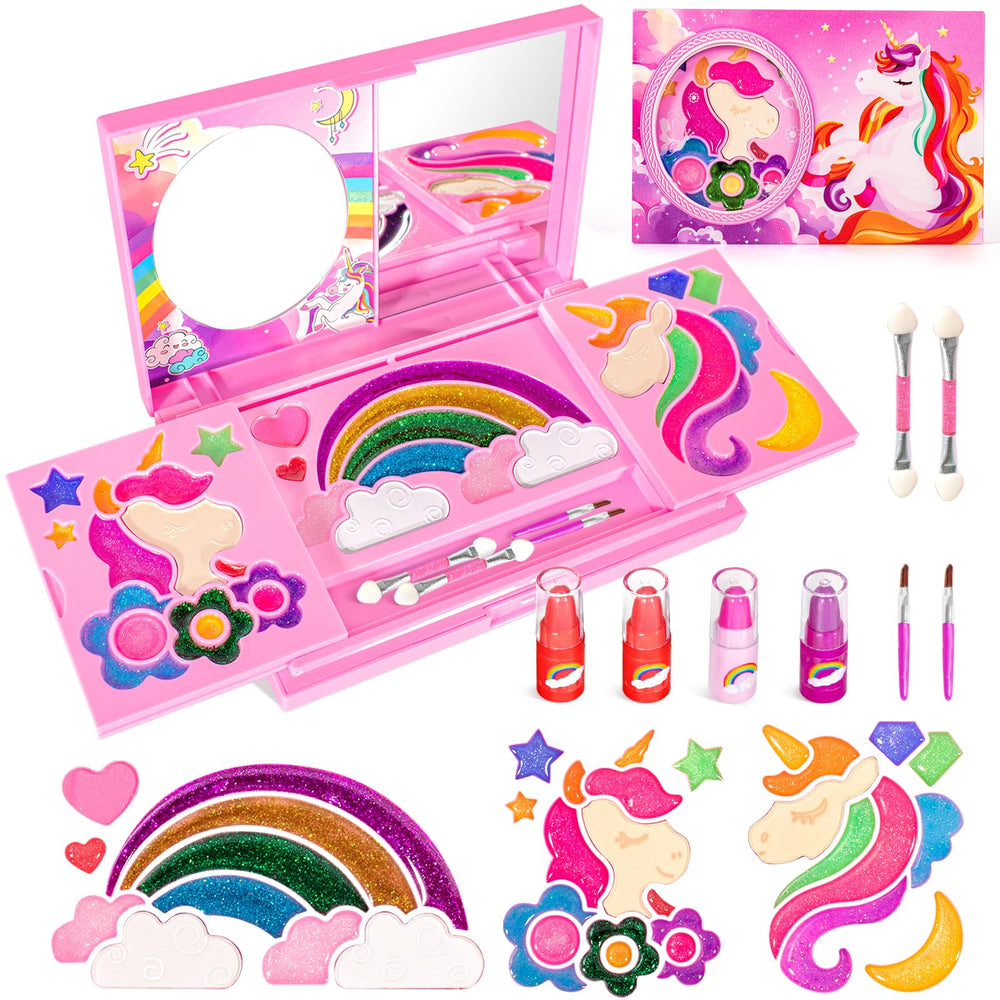 ULOVEME Umicorn makeup palette open with vibrant, kid-safe colors for imaginative play