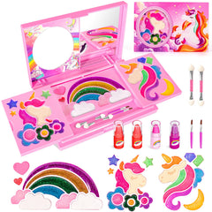 ULOVEME Umicorn makeup palette open with vibrant, kid-safe colors for imaginative play