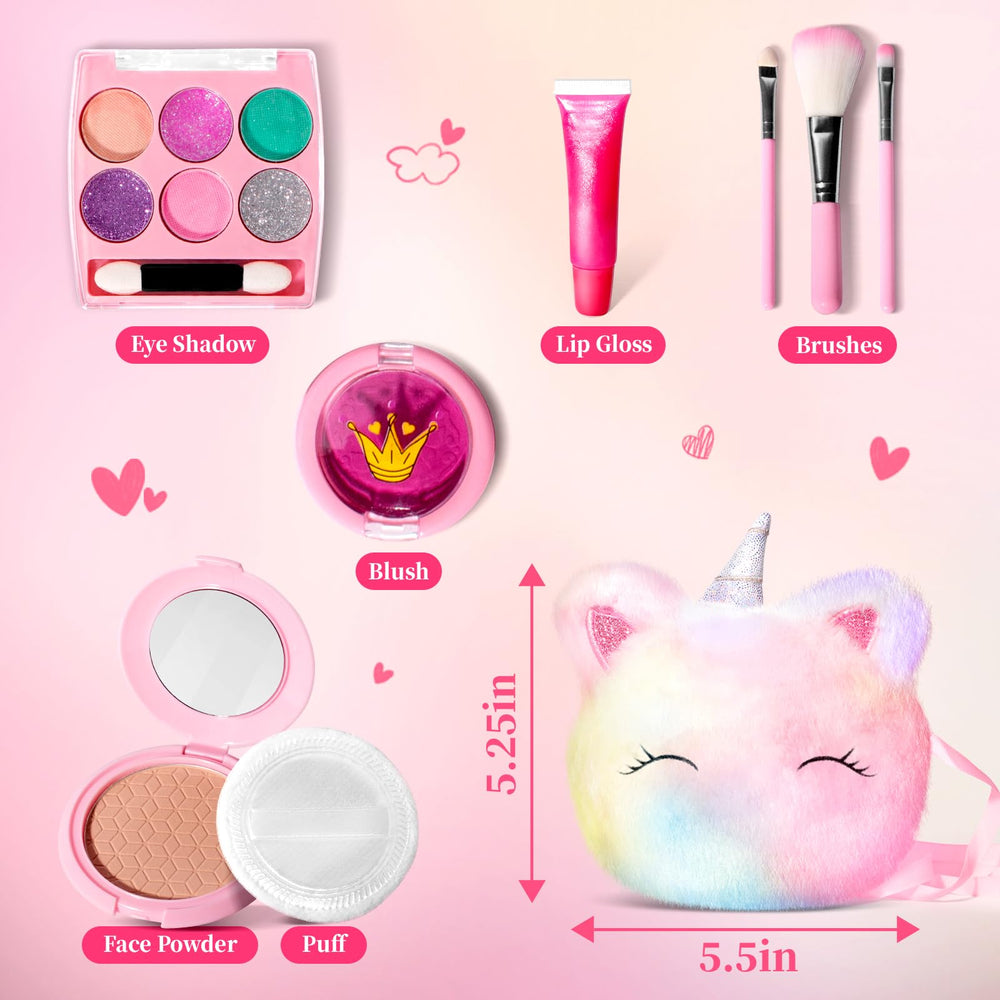Safety-tested materials highlight non-toxic design for worry-free pretend makeup.