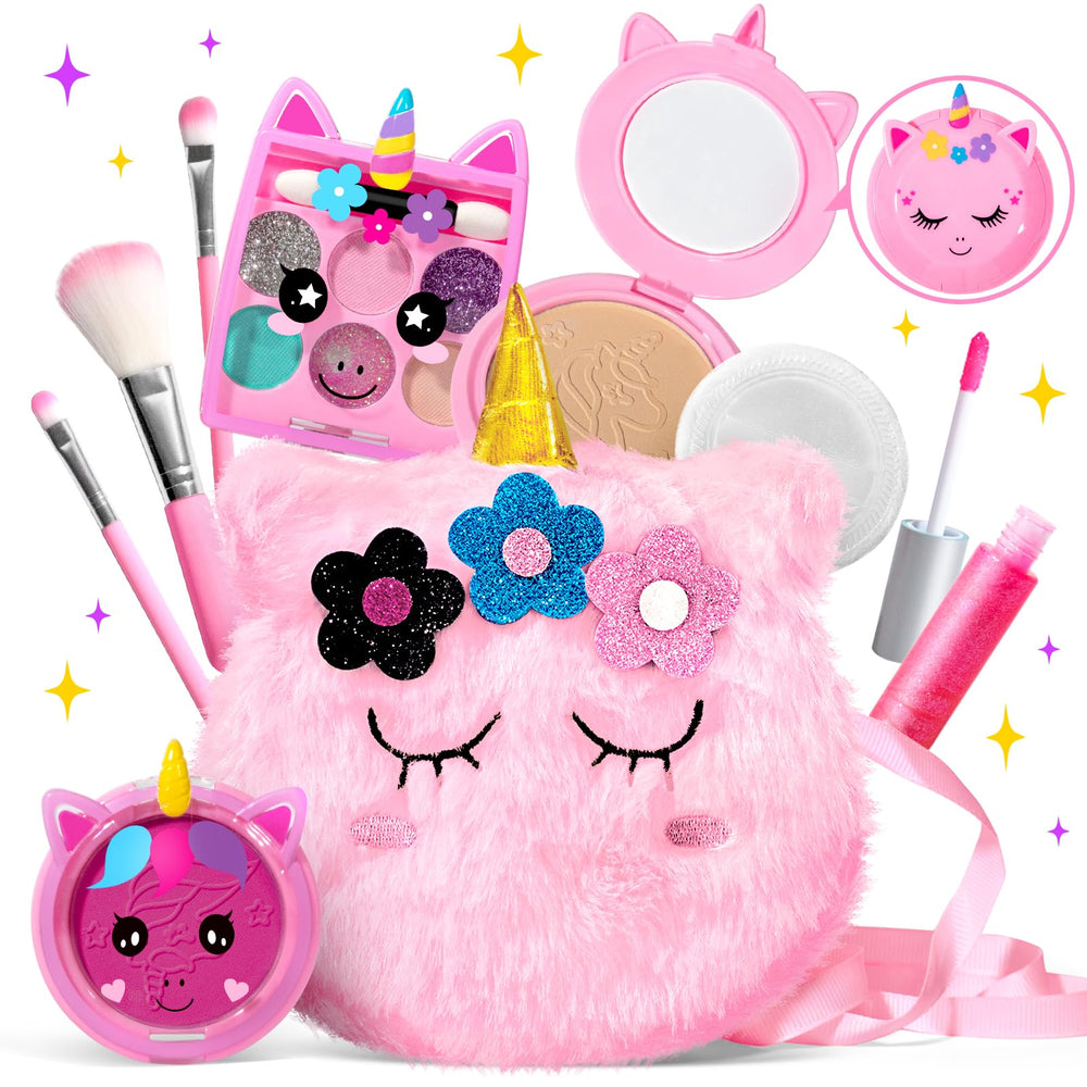 ULOVEME unicorn makeup kit with pink coin purse for portable pretend play