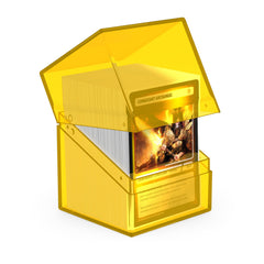 Ultimate Guard Boulder 100+ Clear Deck Case amber closed lid for safe transport.