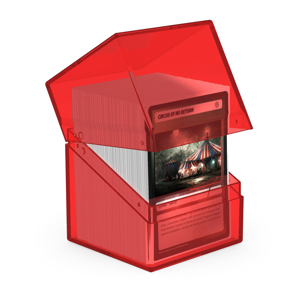 Ultimate Guard Boulder 100+ Clear deck case closed lid shows secure closure during travel.