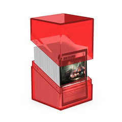 Ultimate Guard Boulder 100+ Clear deck case open lid top view highlights accessibility.