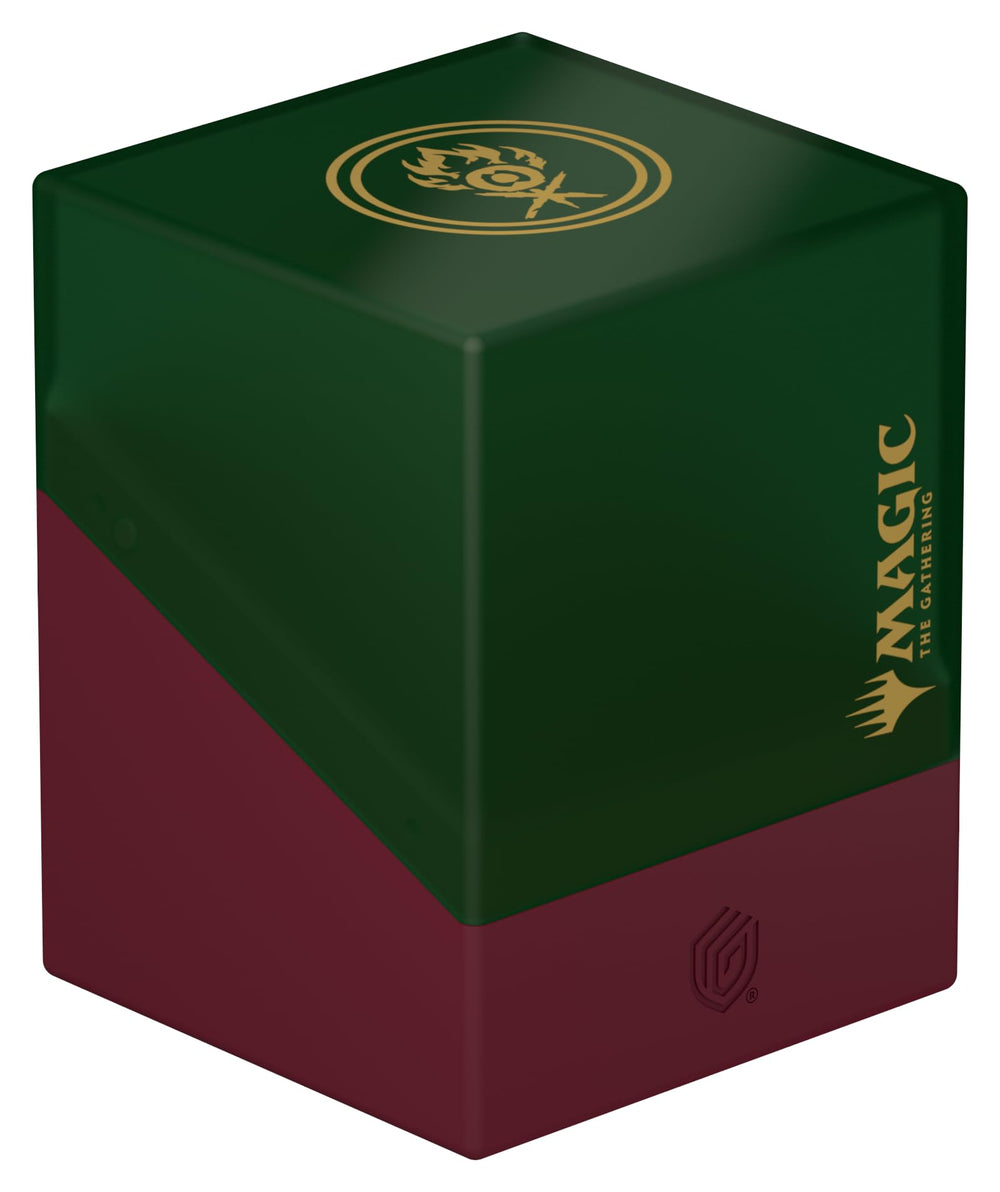 Ultimate Guard Boulder 100+ box front with secure closure for safe card transport.