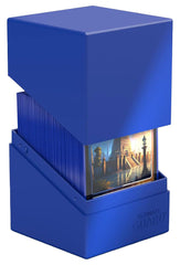 Ultimate Guard Boulder Solid 100+ blue lid open facilitates easy card access.