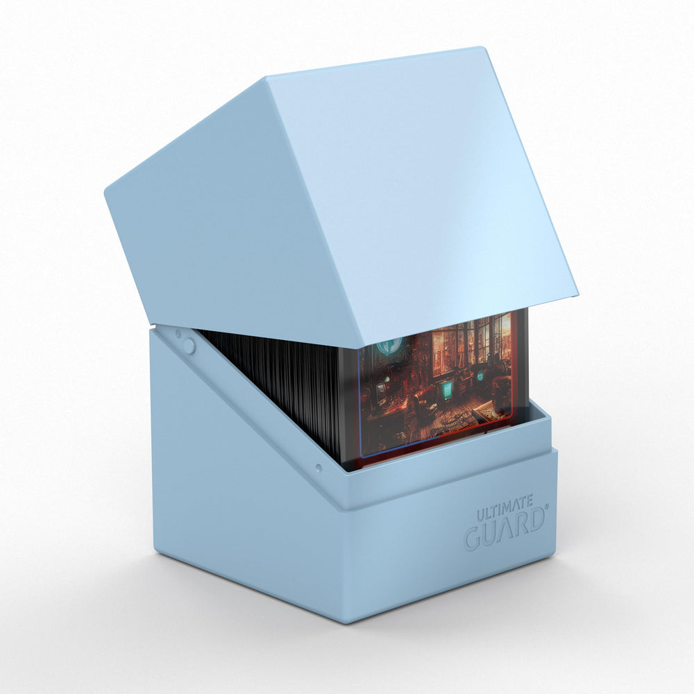 Ultimate Guard Boulder Solid 100+ deck case opened with cards inside for quick deck access