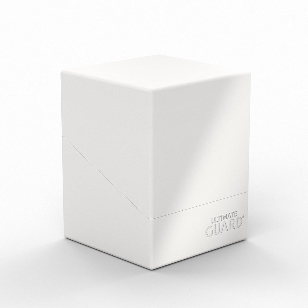 Ultimate Guard Boulder Solid 100+ deck case white front view showing compact card protection
