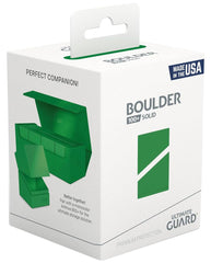 Ultimate Guard Boulder Solid 100+ design close-up, green non-transparent exterior.
