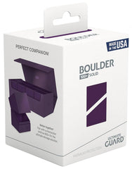 Boulder Solid 100+ purple deck case stacked on a shelf for storage